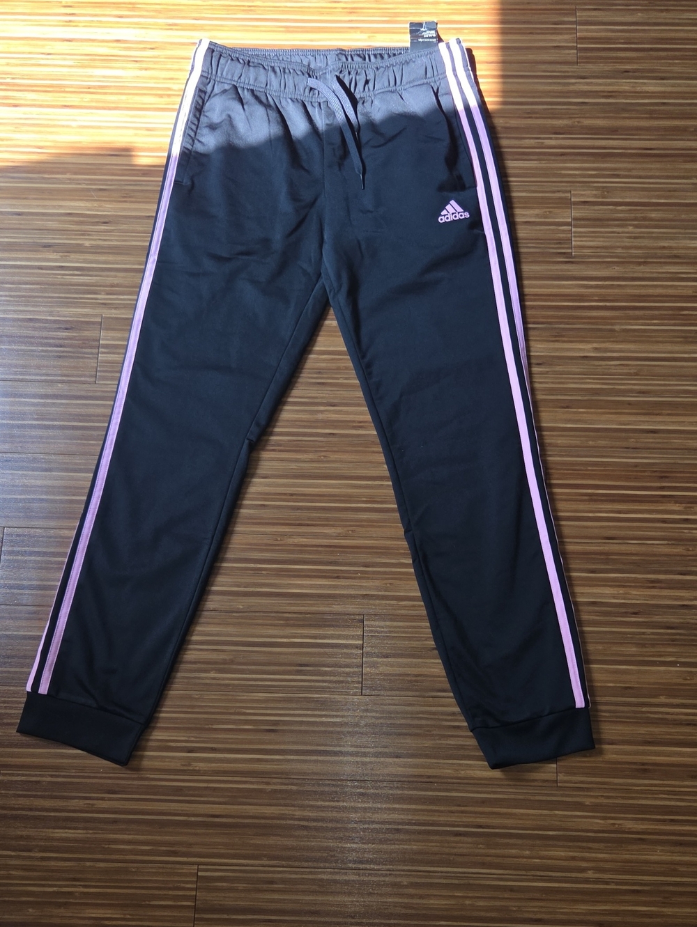 adidas Black Track Pants with Pink Side Stripes